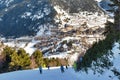 View of the village in the Pyrenees, Andorra from the ski slopes in winter Royalty Free Stock Photo