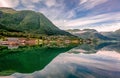 Reflections on lake Jolstravatnet, Sunnfjord Municipality, Vestland county, Norway. Royalty Free Stock Photo