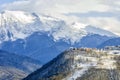 View of the village in the snowy mountains Royalty Free Stock Photo