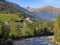 View of the village of St. Martin in Passeier on the river Passer in the Alps in South Tyrol, Italy Royalty Free Stock Photo