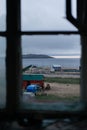 View of the village of Teriberka from the window of an abandoned house Royalty Free Stock Photo