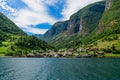 View of the village of Undredal from the fjord Royalty Free Stock Photo