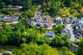 View of the village and valley of Vianden, with mountains and forest, and the Our river crossing, in Luxembourg, Europe Royalty Free Stock Photo