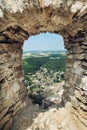 View of the village Visnove from the ruins of castle Cachtice Royalty Free Stock Photo