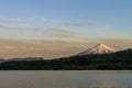 View of the Villarrica volcano from a lake in Chile during sunrise Royalty Free Stock Photo