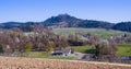 View of the vineyards of the village of Varnhalt and Yburg Castle near Baden Baden. Baden Wuerttemberg, Germany, Europe