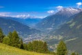 View into the Vinschgau from the Taser mountain trail Royalty Free Stock Photo