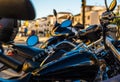View of vintage motorcycles parked on the streets of Malaga Royalty Free Stock Photo