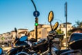 View of vintage motorcycles parked on the streets of Malaga Royalty Free Stock Photo