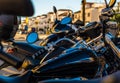 View of vintage motorcycles parked on the streets of Malaga Royalty Free Stock Photo