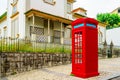 View on vintage red phone booth in Sintra, Portugal Royalty Free Stock Photo