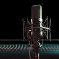 view Vintage sound setup Black retro microphone in a minimal recording studio