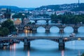 View of the Vltava River and the bridges at night Royalty Free Stock Photo