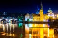 View of the Vltava river and Charles Bridge at dusk. Prague, Czech Republic Royalty Free Stock Photo