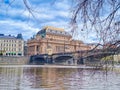 View from the Vltava River on Prague National Theater. Street in the old center Royalty Free Stock Photo