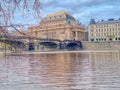 View from the Vltava River on Prague National Theater. Street in the old center Royalty Free Stock Photo