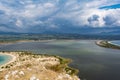 View of Voidokilia beach and the Divari lagoon in the Peloponnese region of Greece, from the Palaiokastro Royalty Free Stock Photo