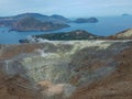 View of the volcanic crater and Lipari islands from the top of the volcano of the Vulcano island, Italy Royalty Free Stock Photo