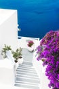 View of volcano caldera with stairs, Santorini