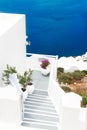 view of volcano caldera with stairs, Santorini