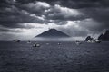 View of the volcano in cloudy weather. Stromboli. Italia