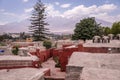 View on volcanoes from Santa Catalina monastery in Arequipa, Peru