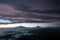 View of volcanoes at sunrise