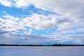 View on Volga river from Samara city atcloudy day, Blue sky with cumulus clouds Royalty Free Stock Photo