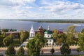 View of the Volga River, the Temple of St. Simeon the Stylite in the Kremlin and ships sailing along the Volga. Nizhny Novgorod Royalty Free Stock Photo
