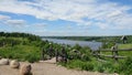 View of the Volga River from a wooden staircase Royalty Free Stock Photo