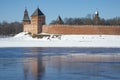 View of the Volkhov River at the Kremlin walls. Veliky Novgorod Royalty Free Stock Photo