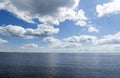 View of river, sky with clouds, horizon