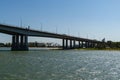 View of Voroshilovsky bridge on Don river from right bank Rostov-on-Don city Royalty Free Stock Photo