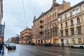 View of Vosstaniya Street in rainy. Saint Petersburg, Russia