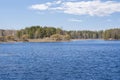 View of Vuoksi river and river banks in spring, Mellonlahti, Imatra, South Karelia, Finland Royalty Free Stock Photo