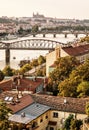 Castle and river Vltava with bridges, Prague, Czech, yellow filter Royalty Free Stock Photo