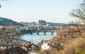 View from Vysehrad to the Vltava river, bridges, and to Prague Castle, Prague, Czech Republic Royalty Free Stock Photo