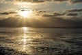 view on the wadden sea of the north sea at low tide at sunset near bernersiel Royalty Free Stock Photo