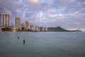 View of Waikiki Beach with Diamond Head volcano in the distance Royalty Free Stock Photo