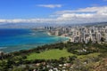 View of Waikiki beach from the top of Diamond Head Crater, Oahu, Hawaii. Royalty Free Stock Photo