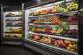 view of walk-in refrigerator filled with fresh fruits and vegetables