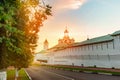 View of the wall and bell tower of the ancient Yaroslavl architectural, historical and art museum-reserve Spassky Monastery