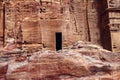 View of the wall with the door, the entrance to the temple in the canyon.