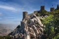 View of the wall and towers of the ruins of the Castelo do Mouros.