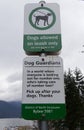 View of warning sign `Dogs Allowes on Leash Only` in Panorama Park`