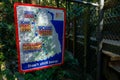 View of Warning sign Dont cliff jump near Twin Falls waterfall Lynn Canyon Park in North Vancouver. List of fatalities and Royalty Free Stock Photo