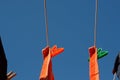 PEGGED TOWELS ON A CLOTHES LINE ON LAUNDRY DAY Royalty Free Stock Photo