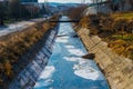 View of wastewater, pollution and garbage in a canal