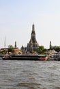 View of Wat Arun from the middle of Chao Phraya river, Bangkok Royalty Free Stock Photo