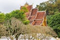 View of Wat Siengthon Temple in Louangphabang, Laos. Copy space for text. Royalty Free Stock Photo